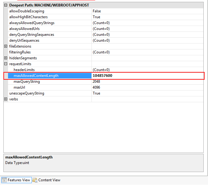 How to increase the maximum upload file size in IIS?  Hosting