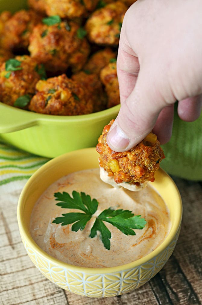 Cheesy Chorizo Cornbread Balls with Chipotle Dipping Sauce Host The Toast
