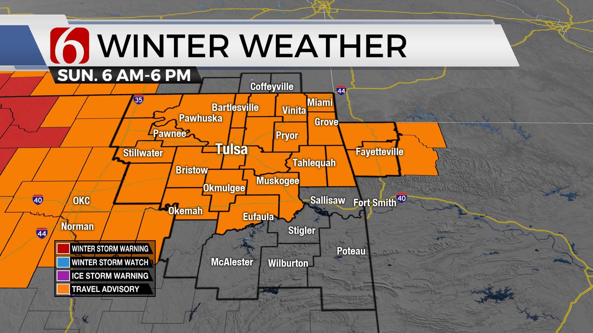Snowfall Expected As Winter Weather System Moves Through Oklahoma