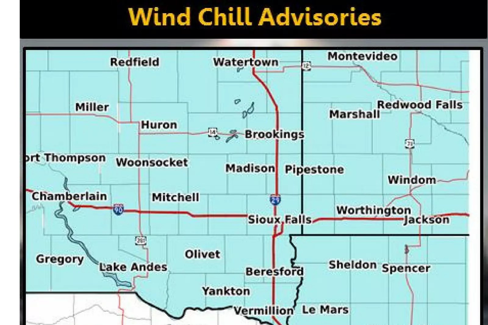 Wind Chill Advisory Through Tuesday for Sioux Falls