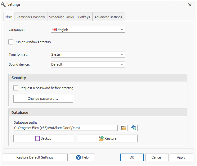 Impostazioni Guida online Hot Alarm Clock