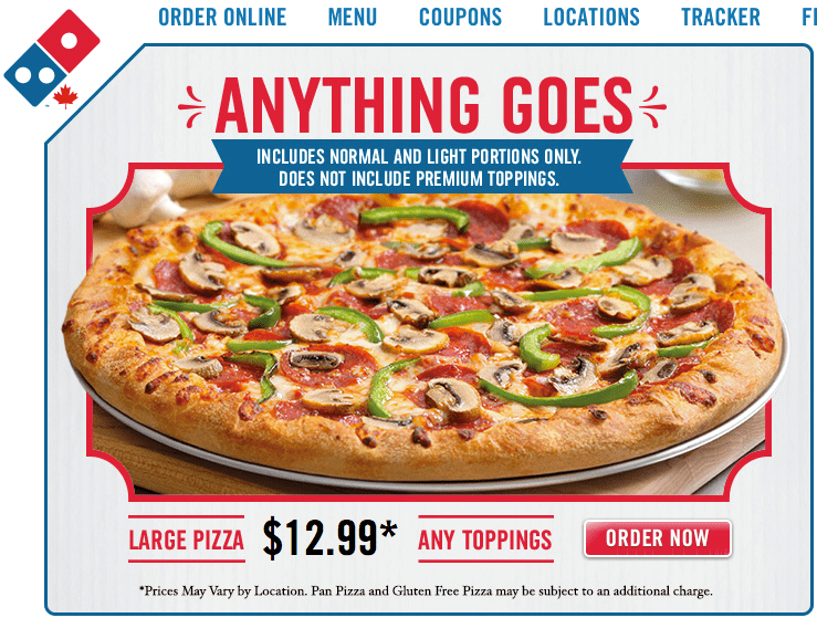 Dominos Pizza Canada Tuesday Offers Promo Code Buy 1 Get 1 FREE Or Get Large Pizza, Any