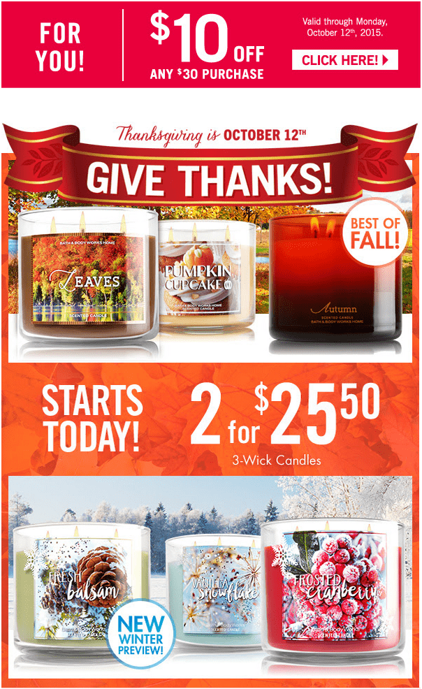 Bath & Body Works Canada Offers Coupon Save 10 Off Any 30 Purchase