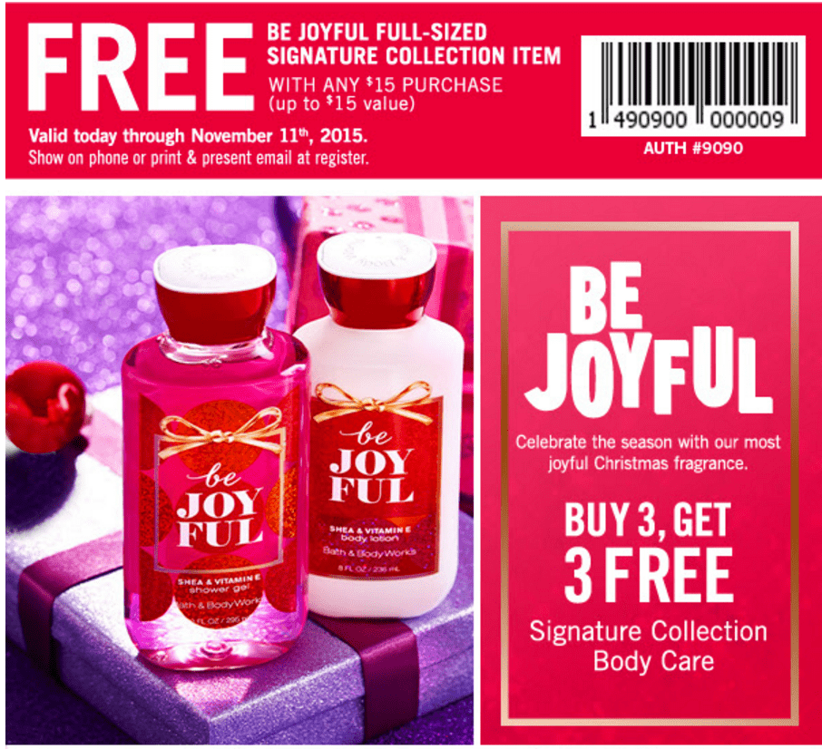 Bath & Body Works Canada New Coupons Get Any Be Joyful Item Free With