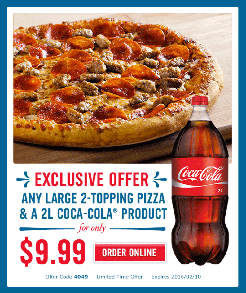 Domino's Pizza Canada Promo Code Offers Get Any Large 2Topping Pizza