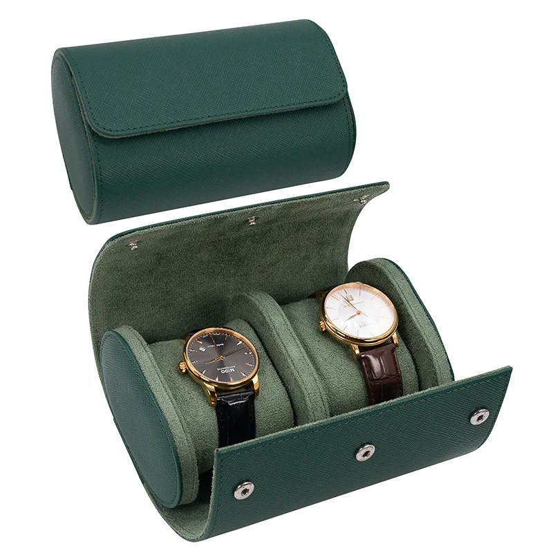Custom Logo 2 Slot Travel Watch Case Genuine Leather watch roll China