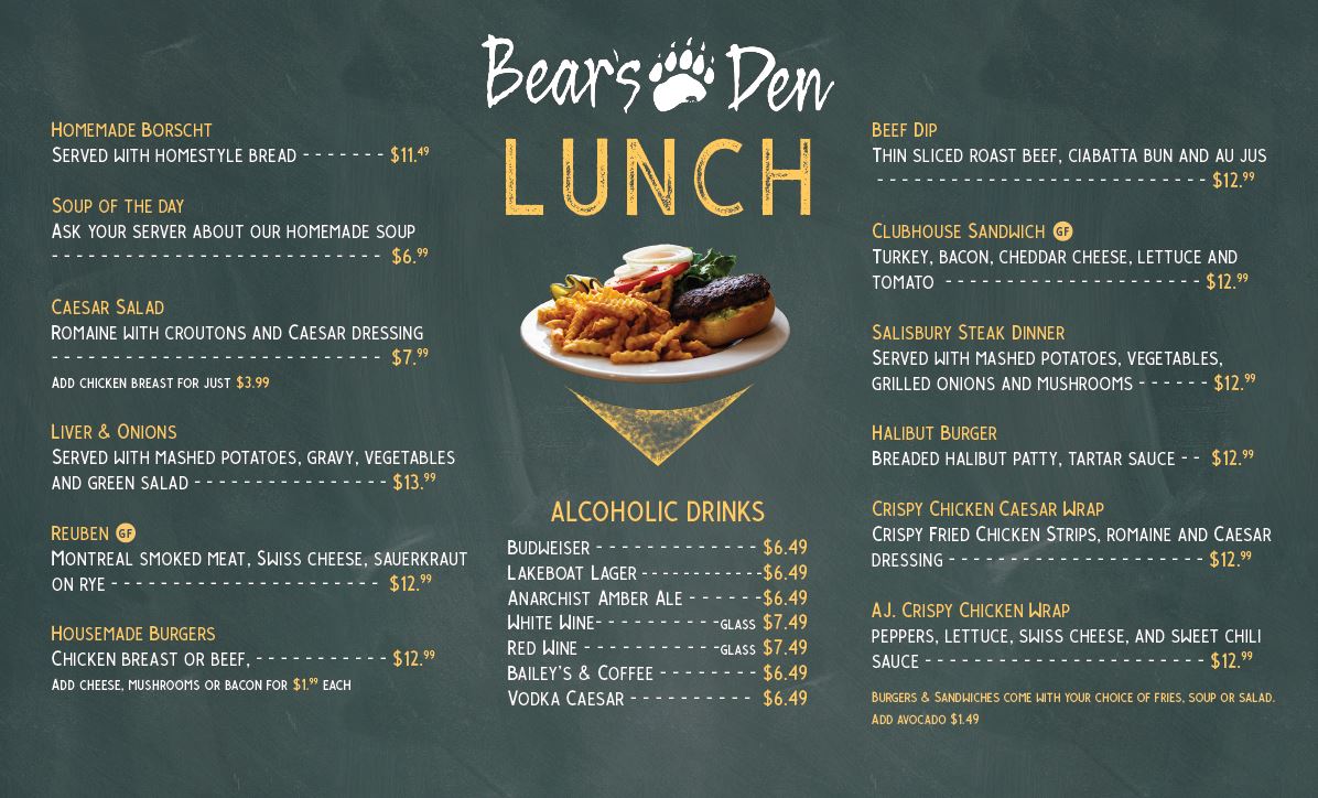 old Bears Den Menu Hotel Penticton
