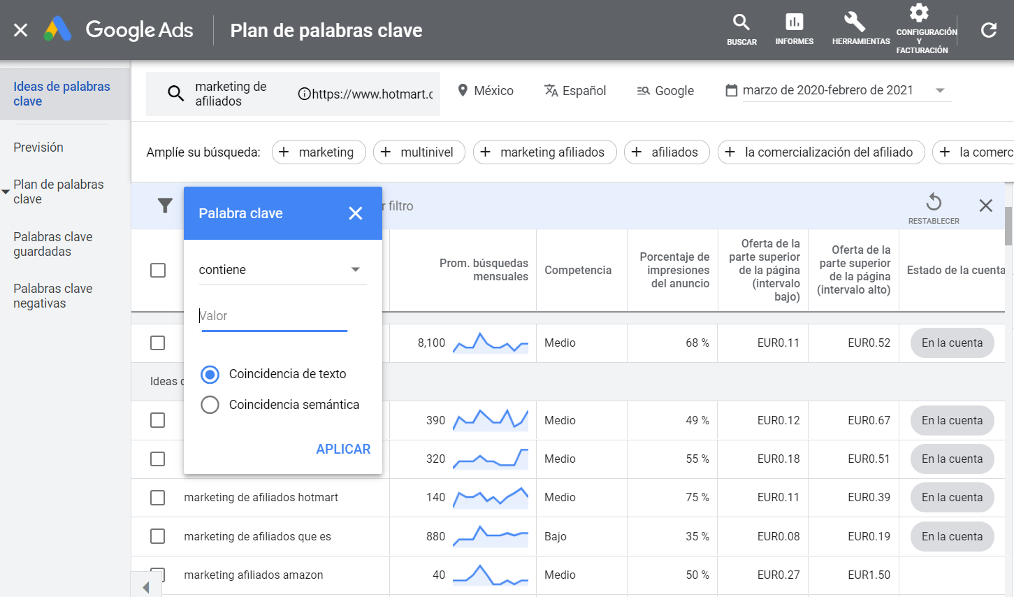 Google Keyword Planner elige las mejores palabras clave