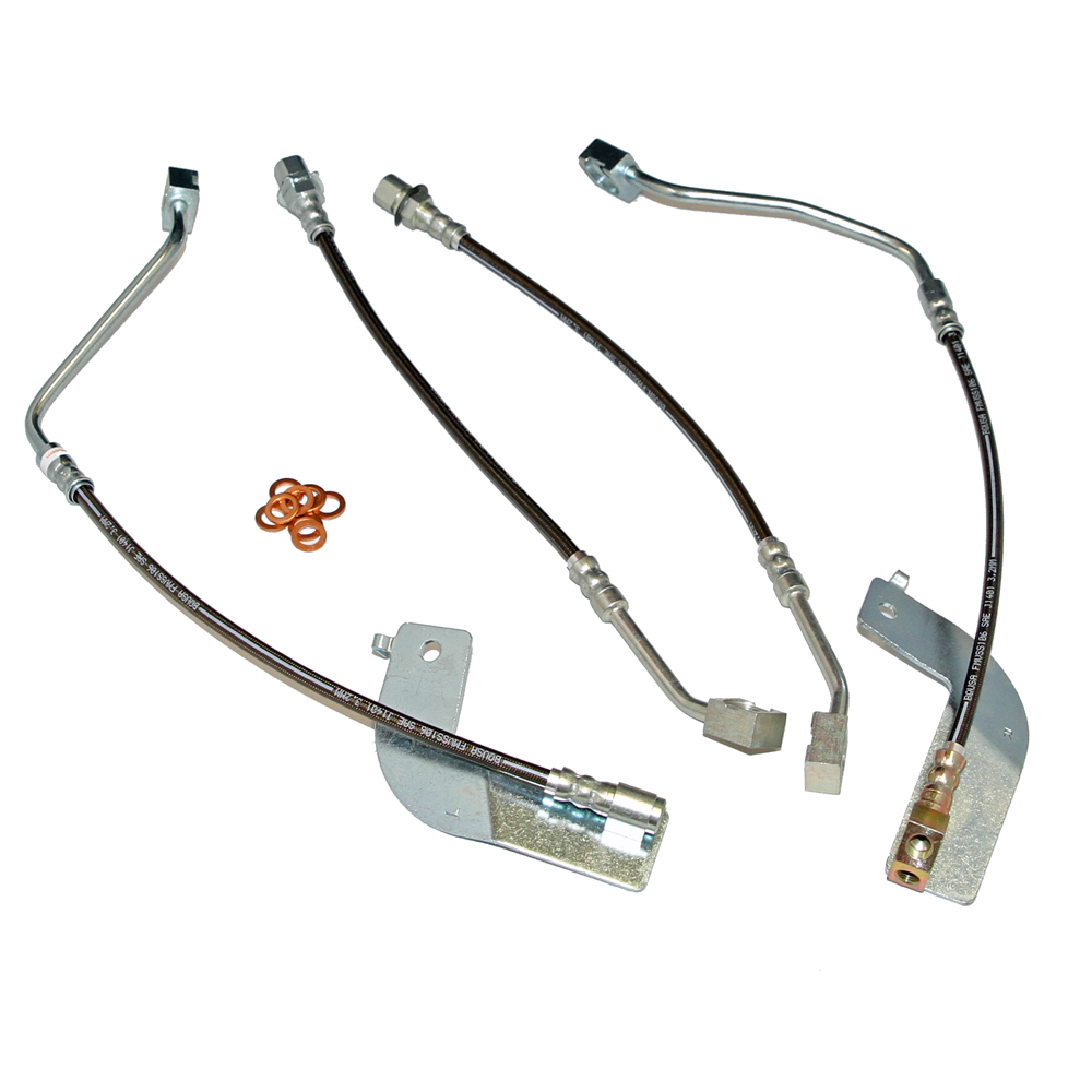 9904 Mustang Stainless Steel Brake Hose Kit Front/Rear W/O Traction Control 4 Hoses Clear Coating
