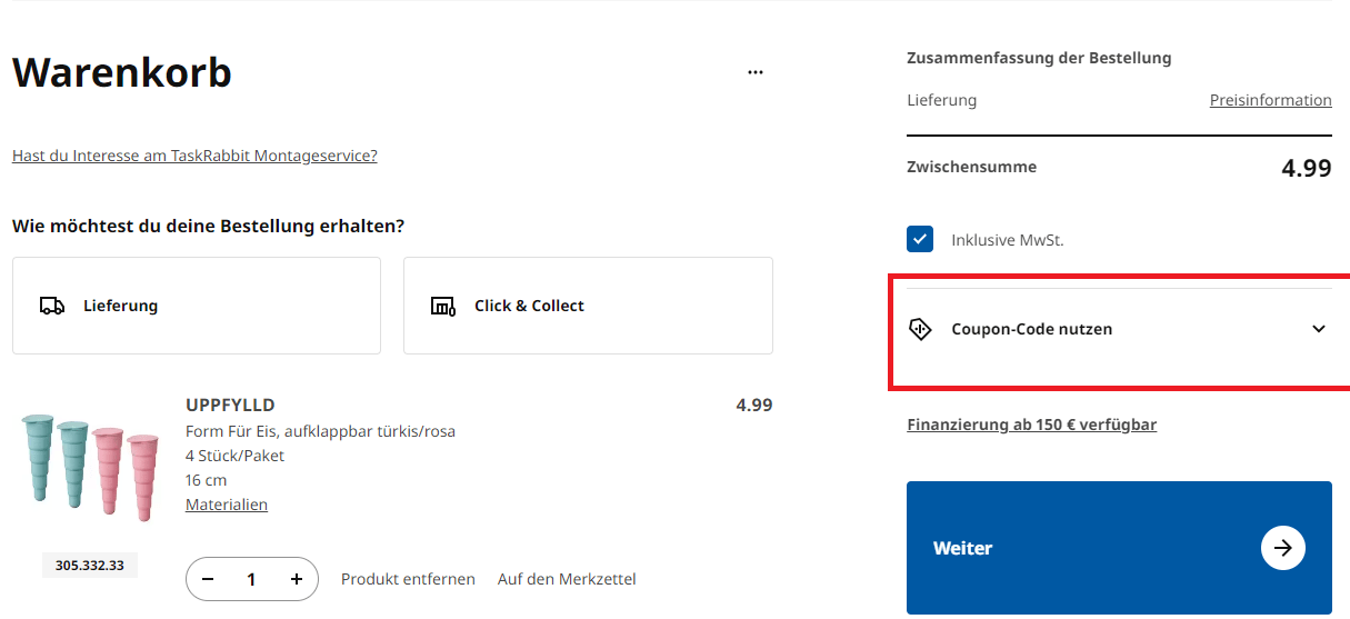 Ikea kostenloser Versand & Gratis Lieferung Studenten