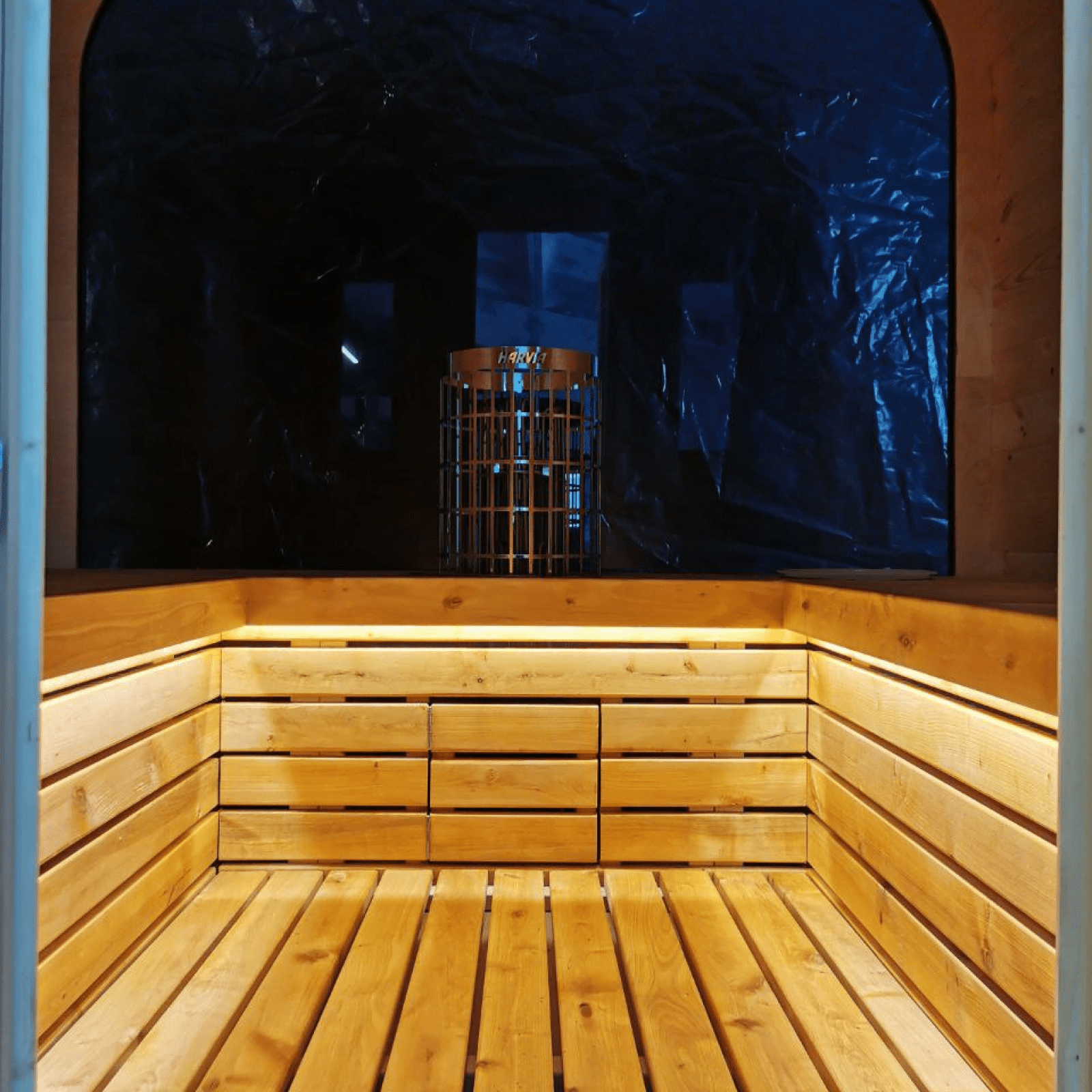 Cubic Outdoor Sauna with Full Rear Panoramic Wall Hot Tub Doctors