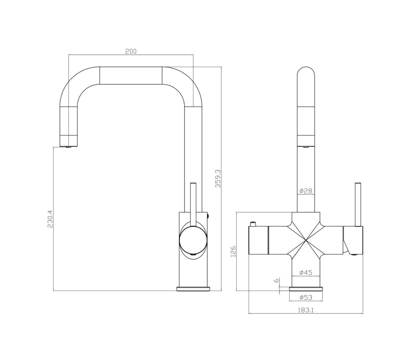 Quantum 4in1 Tap Brushed Gold D Shape Hot Water Taps
