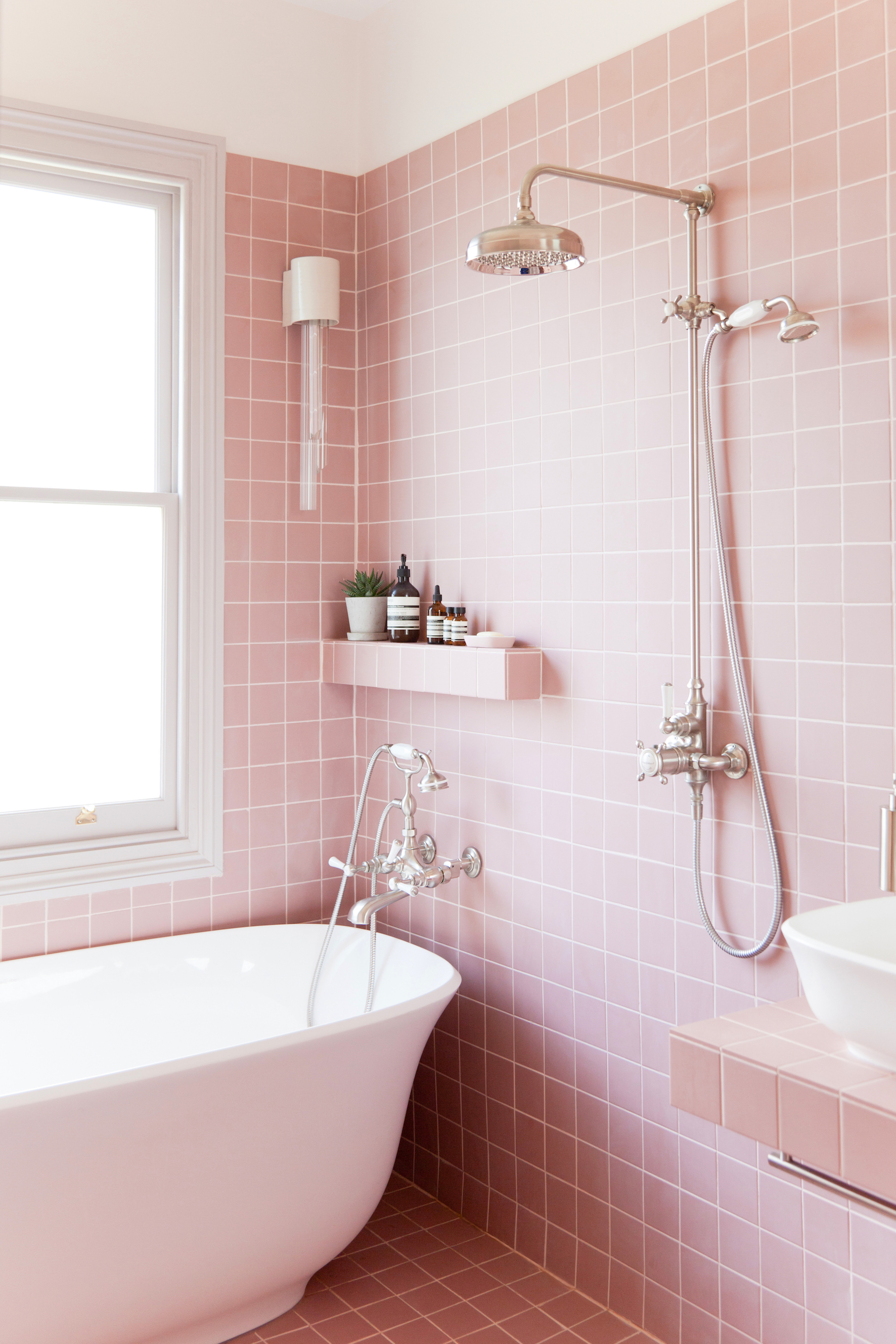 Tour 2LG's Pink Bathroom Pink Bathroom Tiles