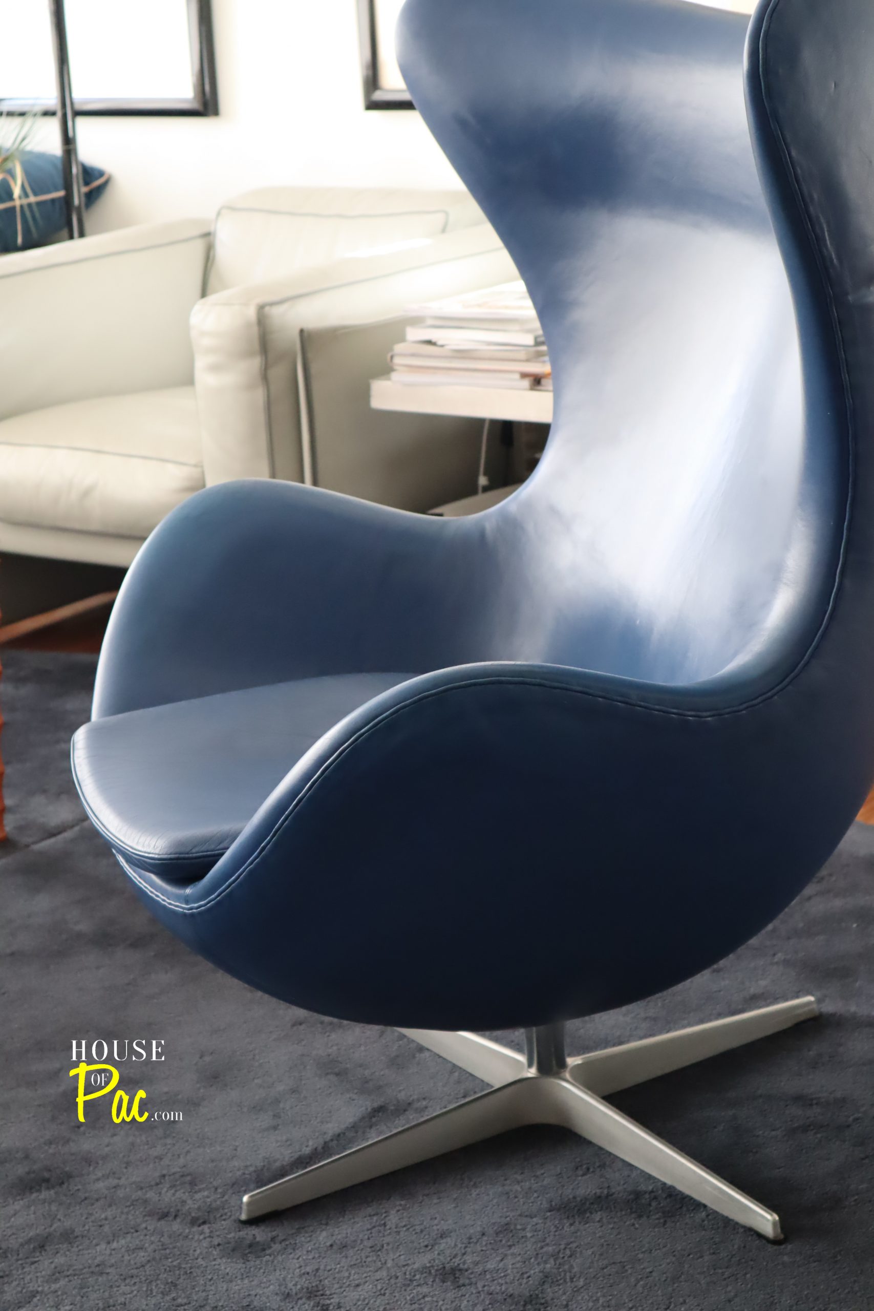 Blue leather Egg chair House of Pac