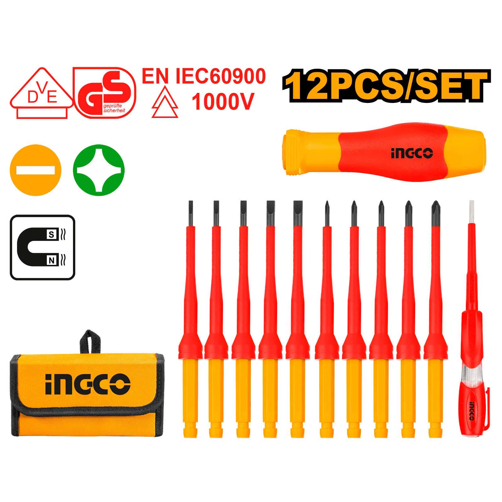 12 Pcs Interchangeable Insulated Screwdriver Set HKISD1201 House Of Tools
