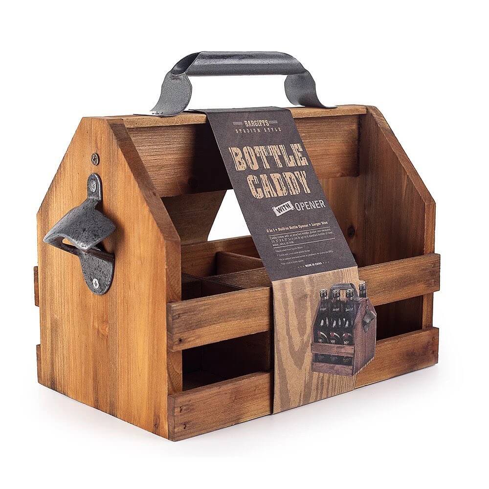 Wooden Beer Caddy with Bottle Opener Housewifery