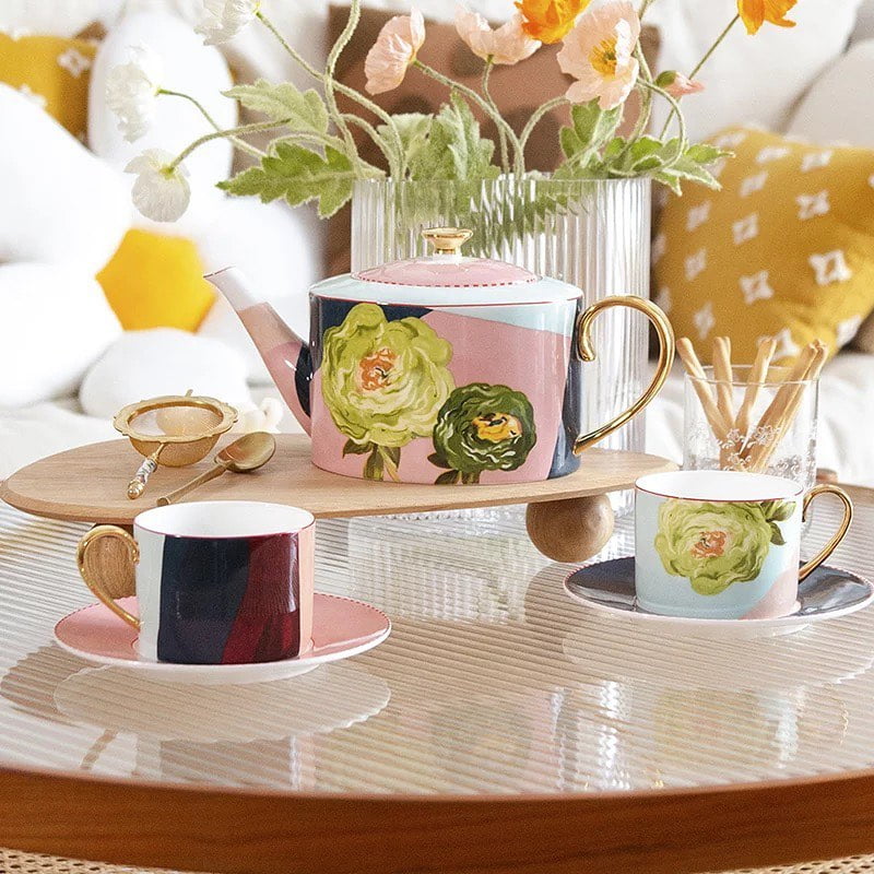 Bone China Flower Design Tea Set Housewifery