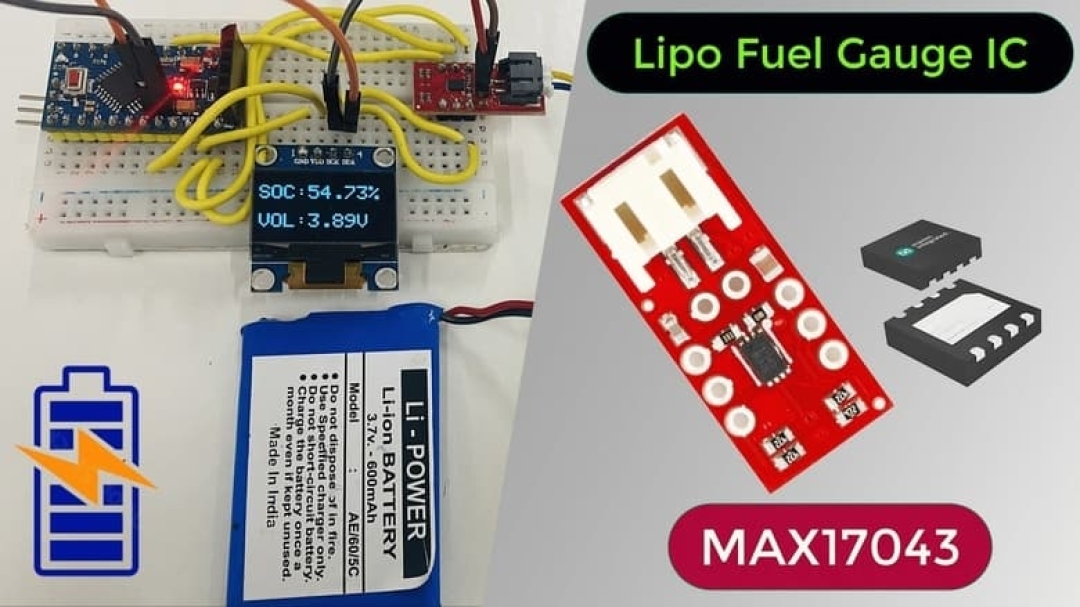 Interfacing MAX17043 LiPo Fuel Gauge IC with Arduino