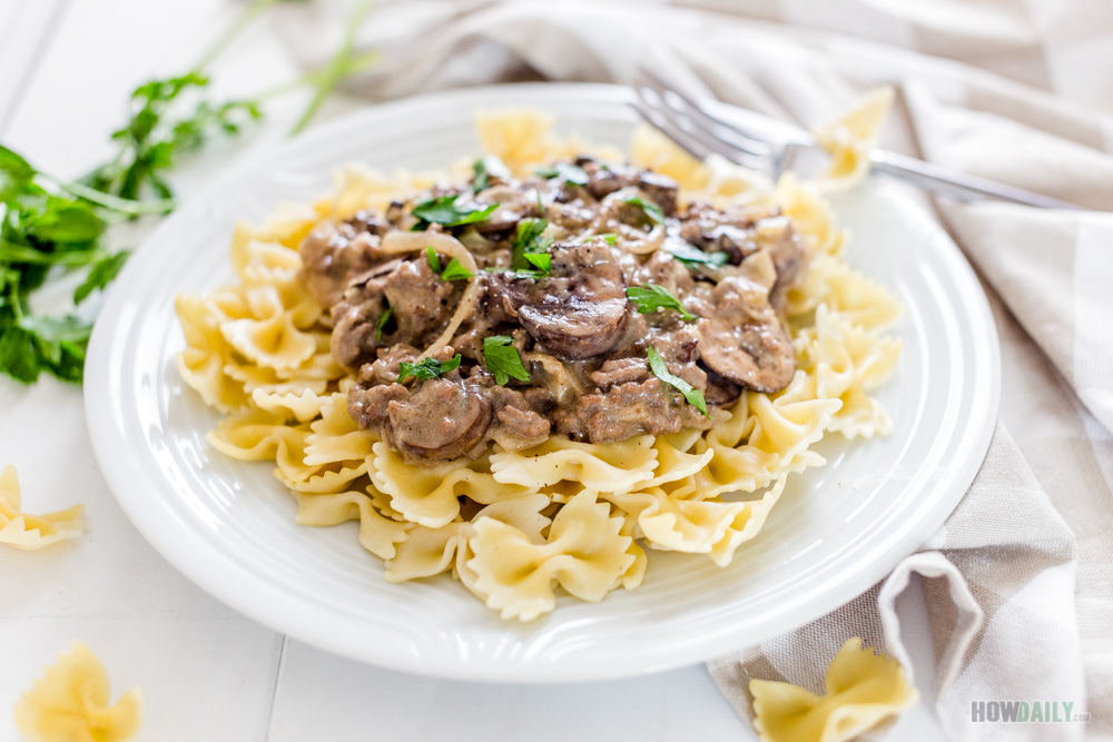 Easy Dairyfree Ground Beef Stroganoff Recipe with NO Sour Cream