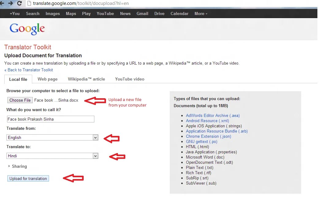 How to Translate Word and PDF files with Google Translator Toolkit