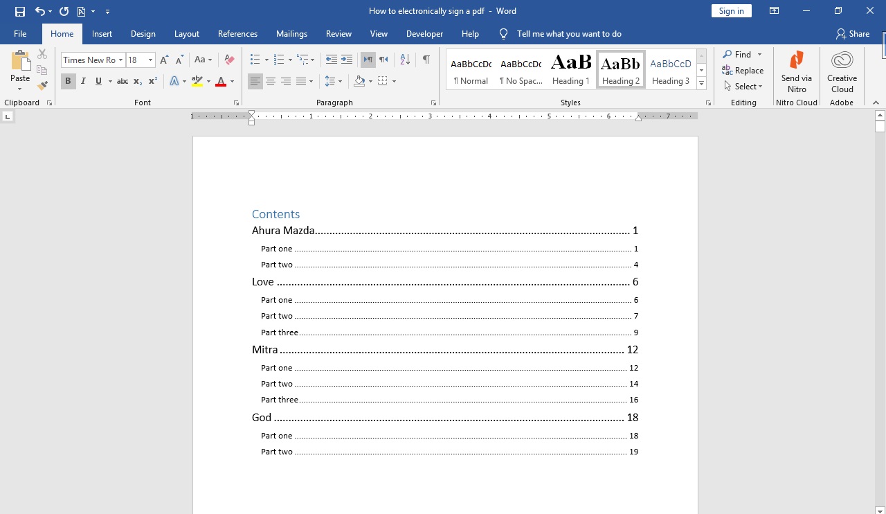 How to Make a Table of Contents in Word 2019