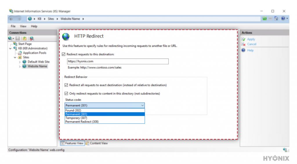 How to set up website redirection from IIS 7 in Windows?