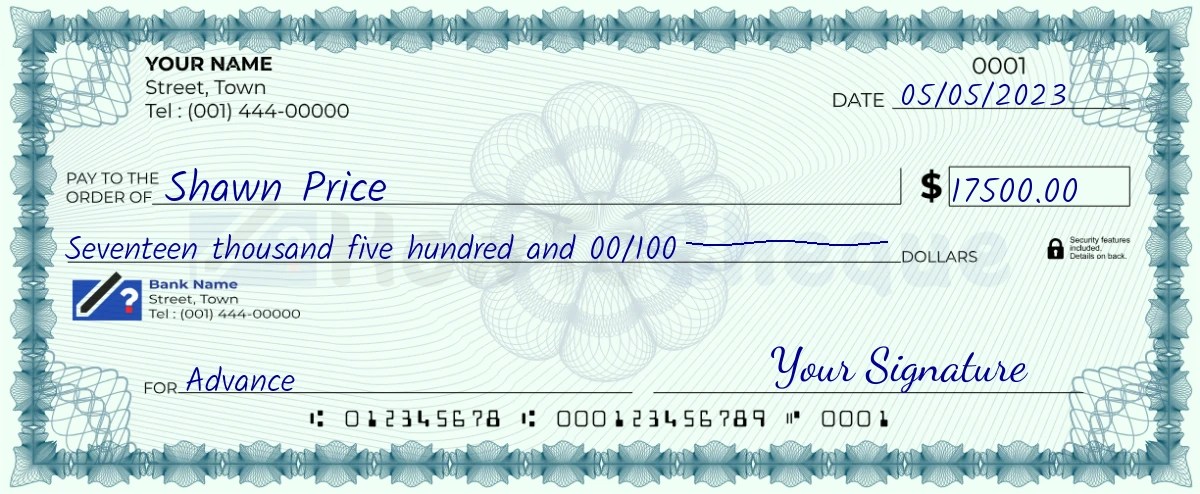 $17500 Check - How to Write a Check for 17500 Dollars?