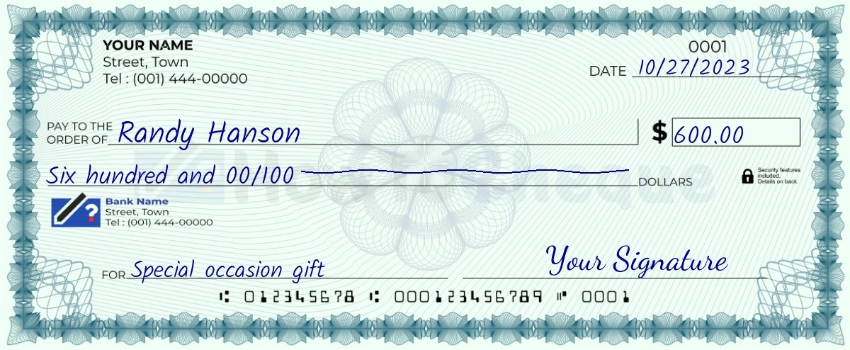 $600 Check - How to Write a Check for 600 Dollars?