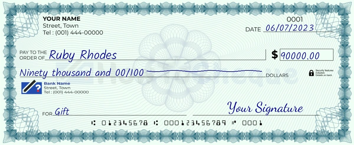 $90000 Check - How to Write a Check for 90000 Dollars?