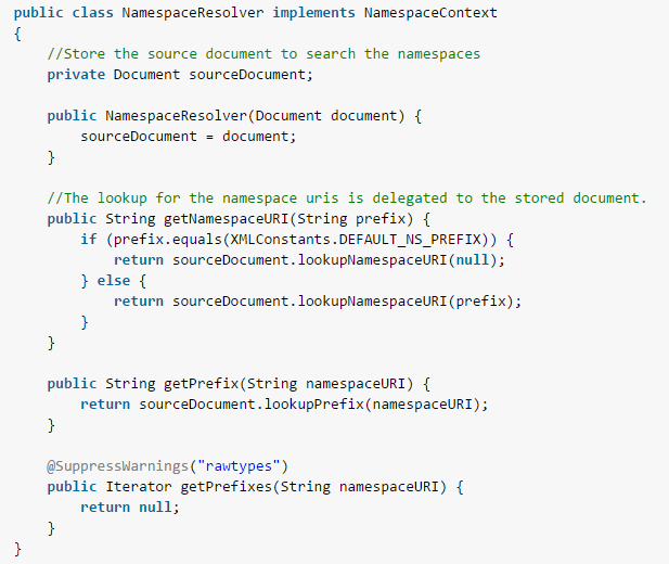 Java XPath NamespaceContext NameSpace Resolution Example