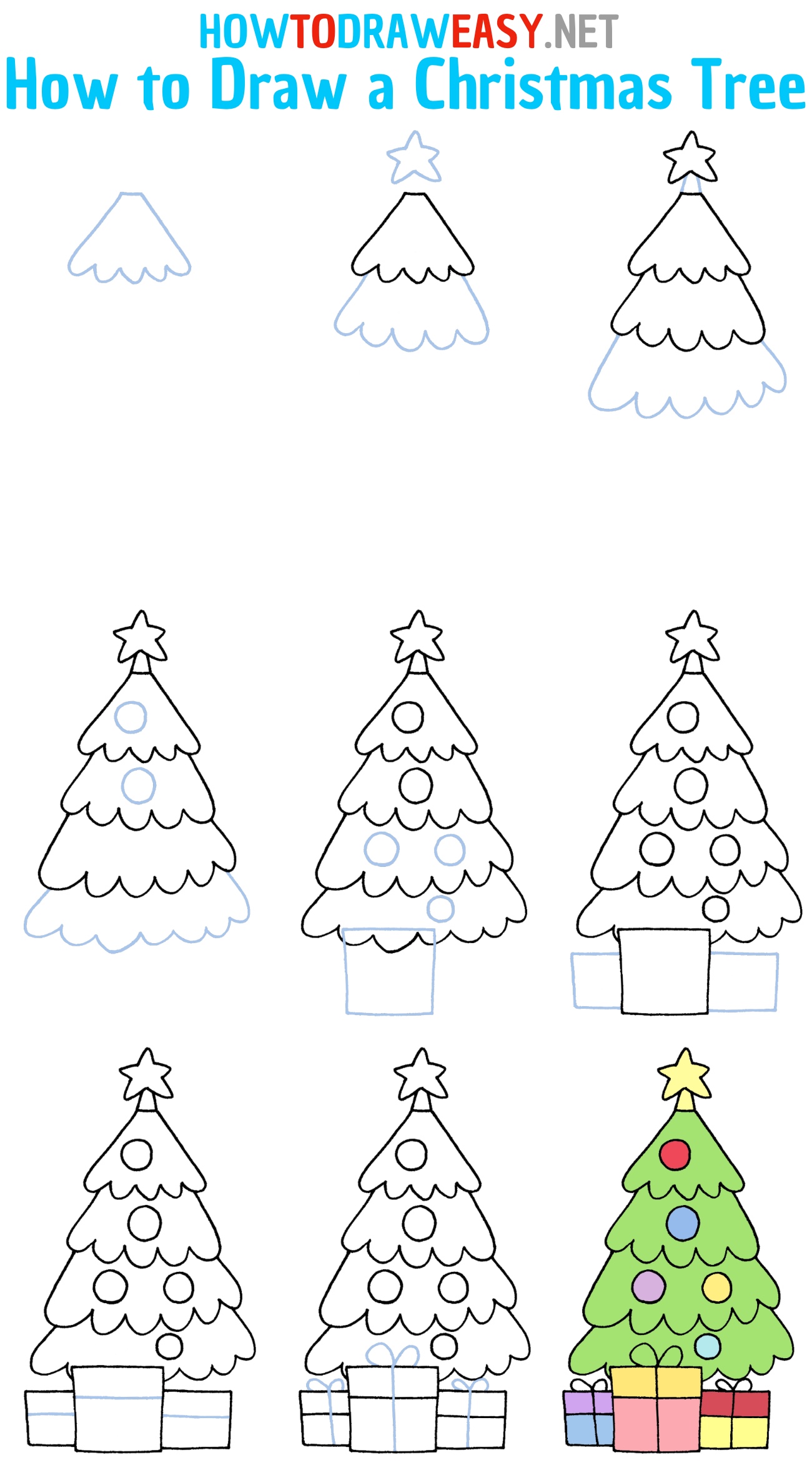 How to Draw a Christmas Tree StepbyStep How to Draw Easy