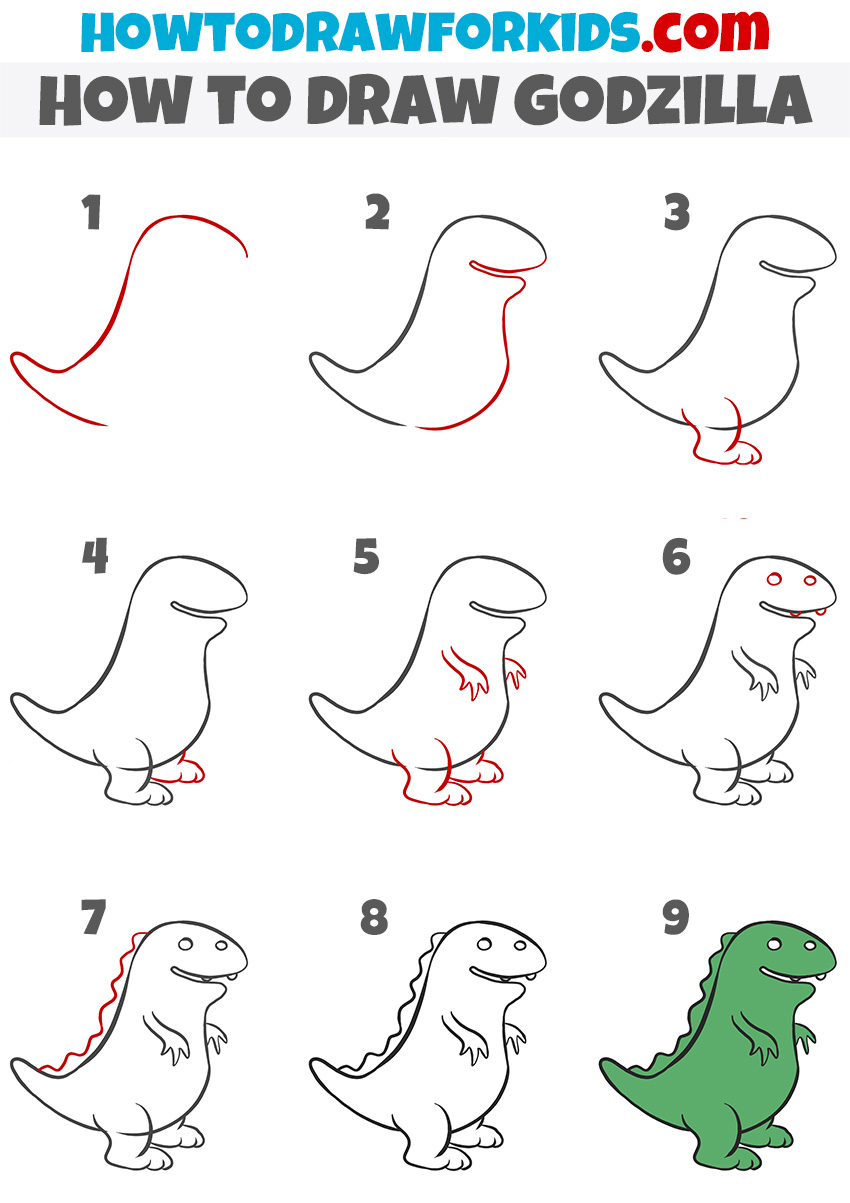 How to Draw Godzilla Easy Drawing Tutorial For Kids
