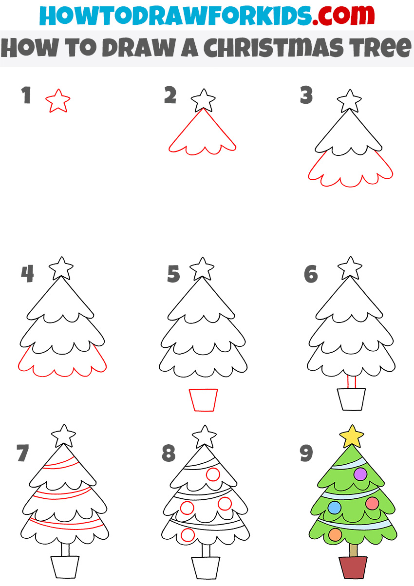 How To Draw A Christmas Tree With Presents Step By Step