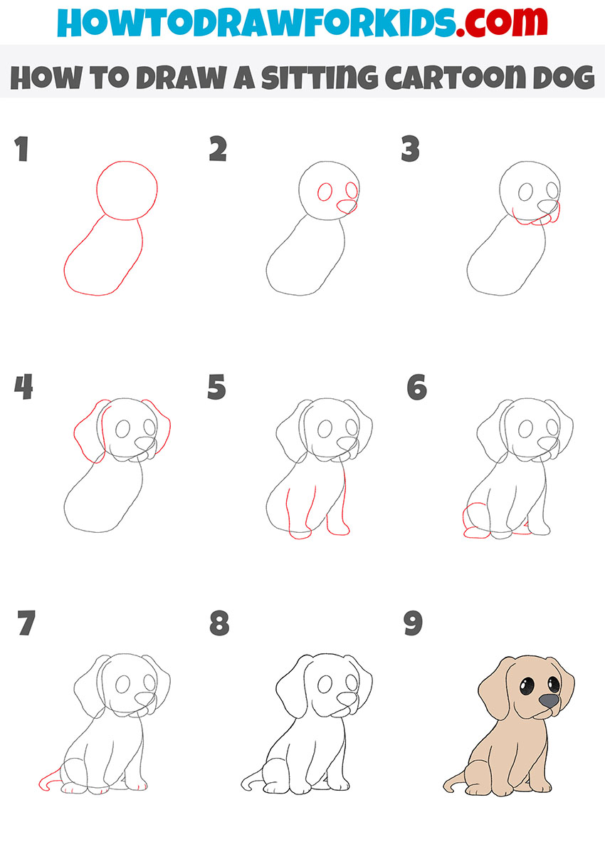 How to Draw a Sitting Cartoon Dog Easy Drawing Tutorial For Kids