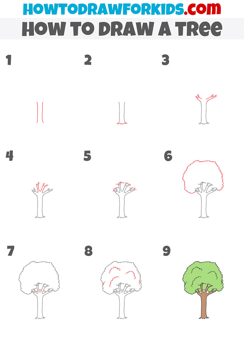 How to Draw a Tree Step by Step Easy Drawing Tutorial For Kids