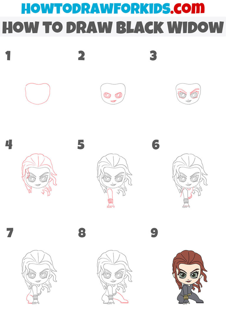How to Draw Black Widow Step by Step Drawing Tutorial For Kids