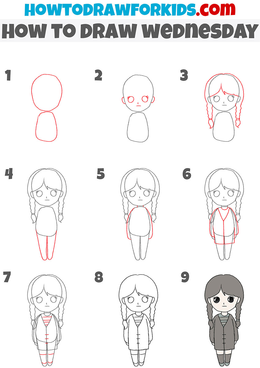 How To Draw Wednesday Easy Drawing Tutorial For Kids