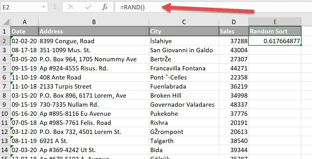 Sort Your Data In Random Order Using The RAND Function. How To