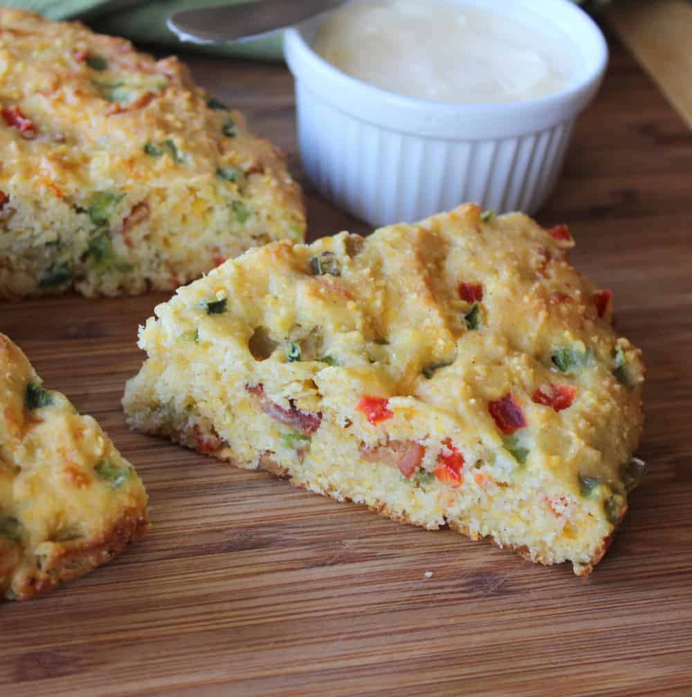 Cowboy Cornbread is madefromscratch with peppers, cheese and honey