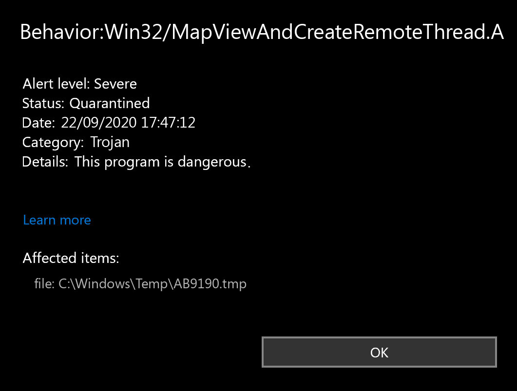 BehaviorWin32/MapViewAndCreateRemoteThread.A — Virus Removal Guide
