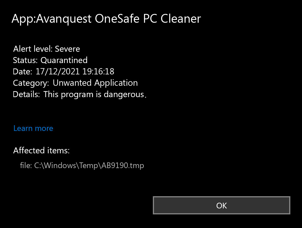 Avanquest OneSafe PC Cleaner — Virus Removal Guide