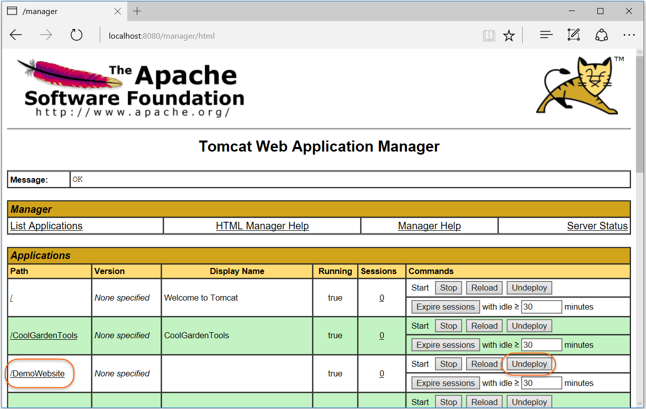 How to Undeploy Web Applications Using the Apache Tomcat Manager