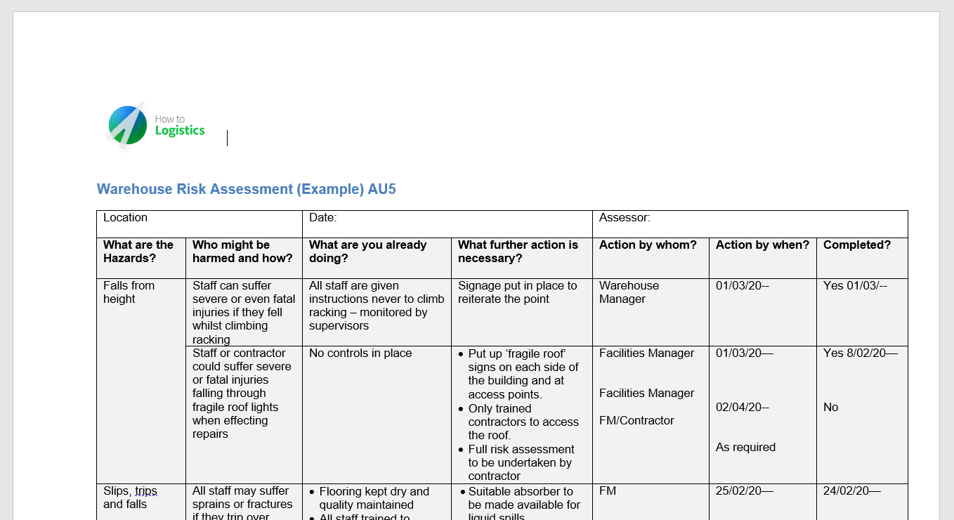 Warehouse Risk Assessment HowToLogistics