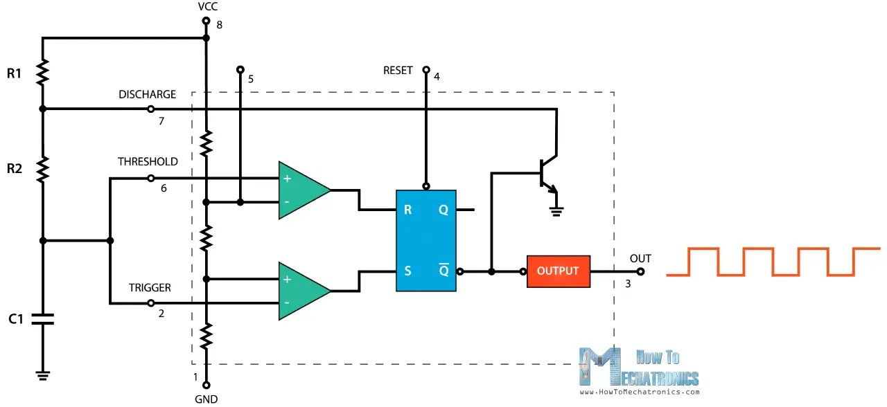 555 Timer IC Working Principle, Block Diagram, Circuit Schematics