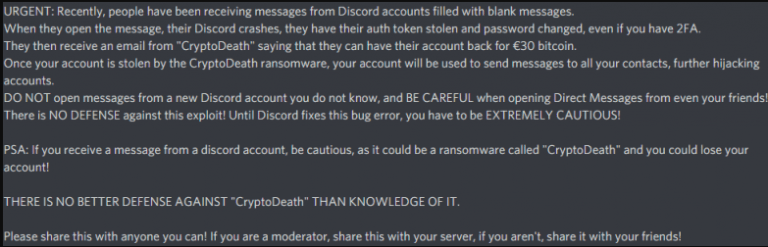 Crypto Death Discord Ransomware Scam Removal