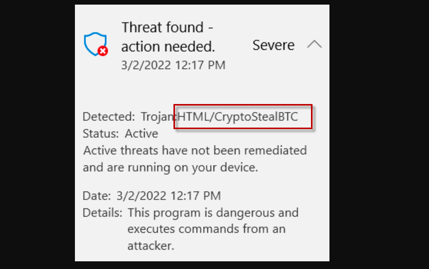 Trojan HTML/CryptoStealBTC Removal