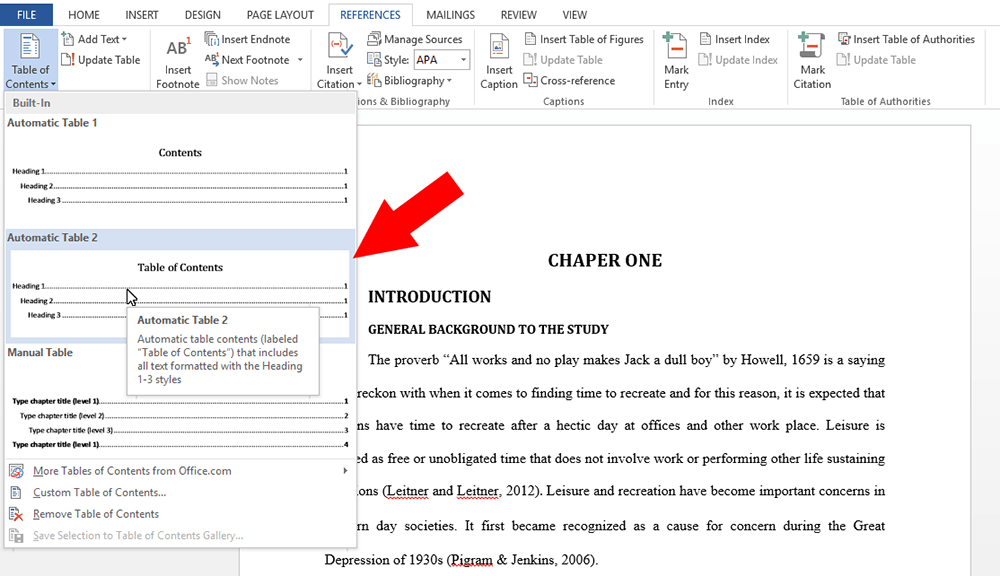 How to Insert Table of Contents in Microsoft Word 20132016
