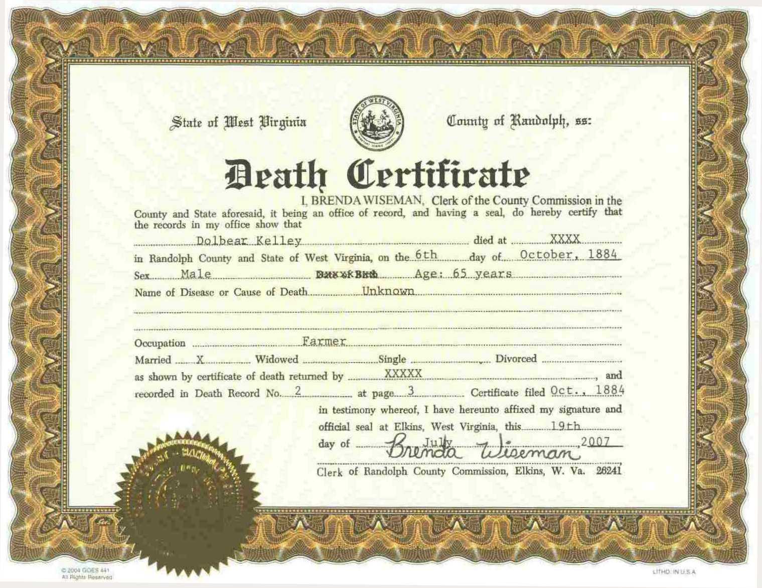 death certificate application letter in english