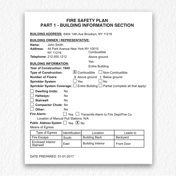 Building Fire Safety Plan Sign HPD Signs NYC