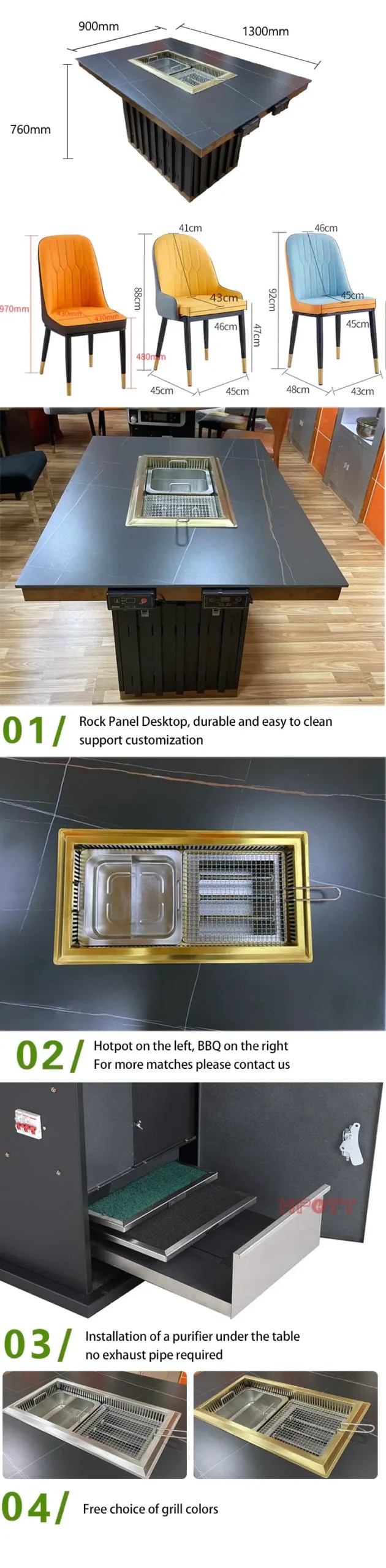 Smokeless Custom Korean Barbecue Grill Hot Pot Table HPOTT